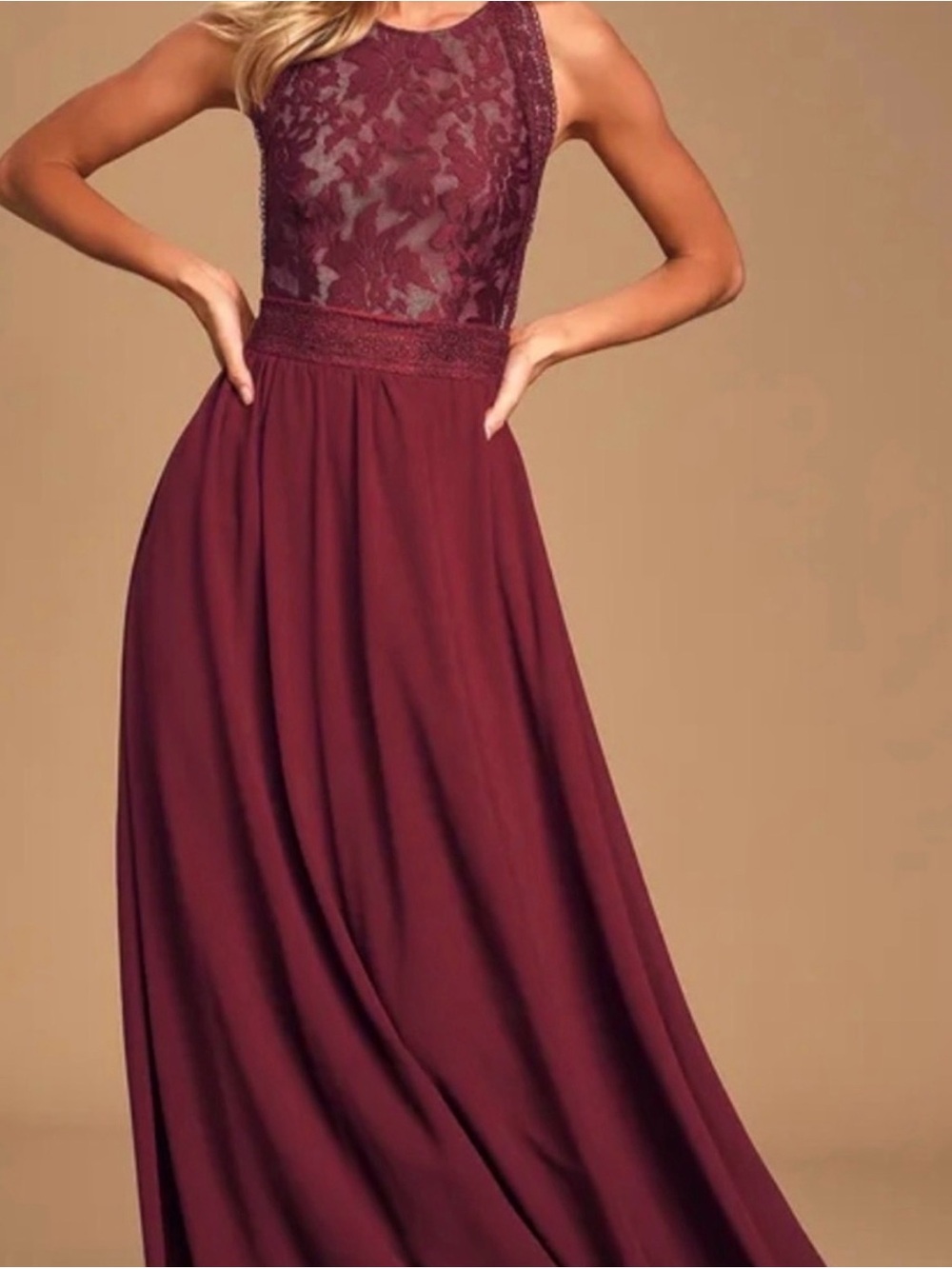 Womens Lulu's Forever and Always Burgundy Lace Maxi Dress XS - Picture 1 of 10